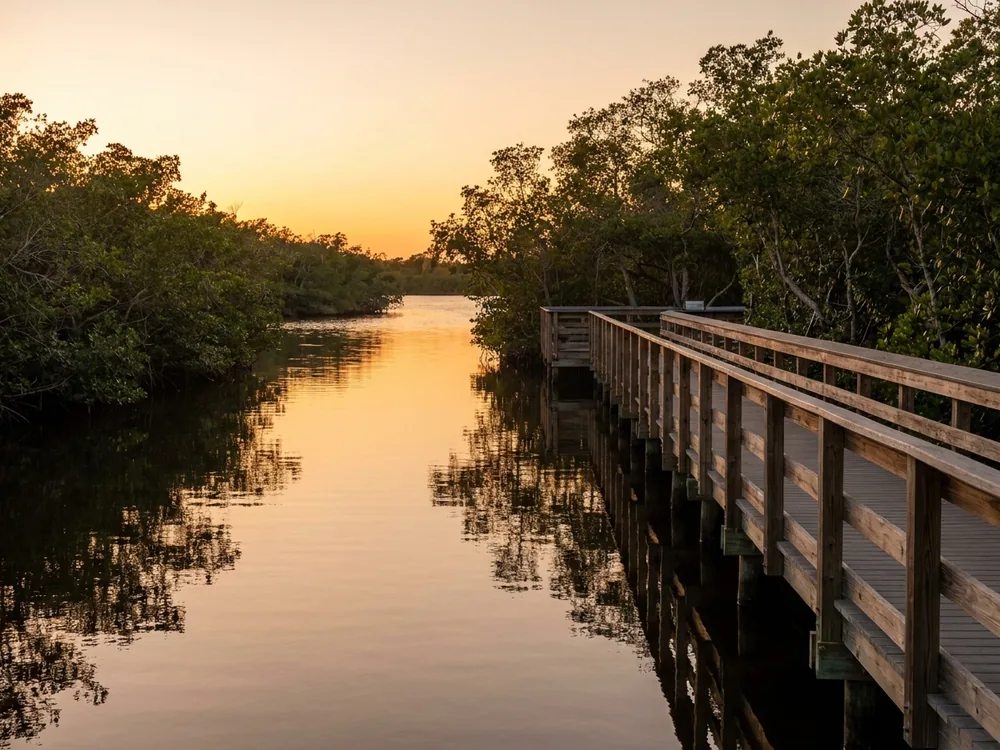 Boardwalk along a mangrove-lined river in Port St. Lucie